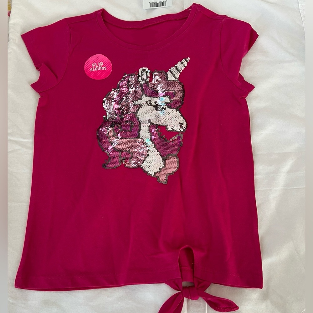 NWT: Pink Unicorn Sequin Flippable Graphic Cap  Sleeves Tee.